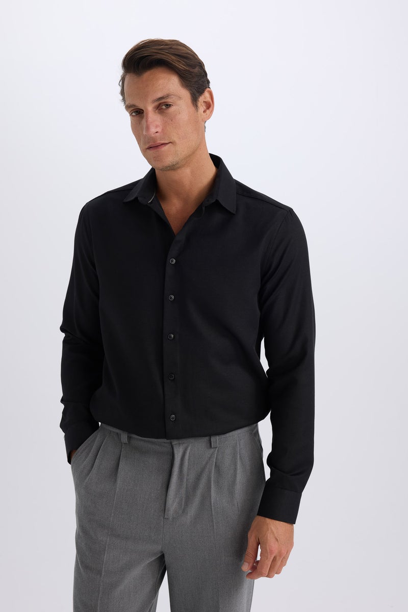 DeFacto Black Man Slim Fit Polo Neck Oxford Basic Shirt Casual - Image 4